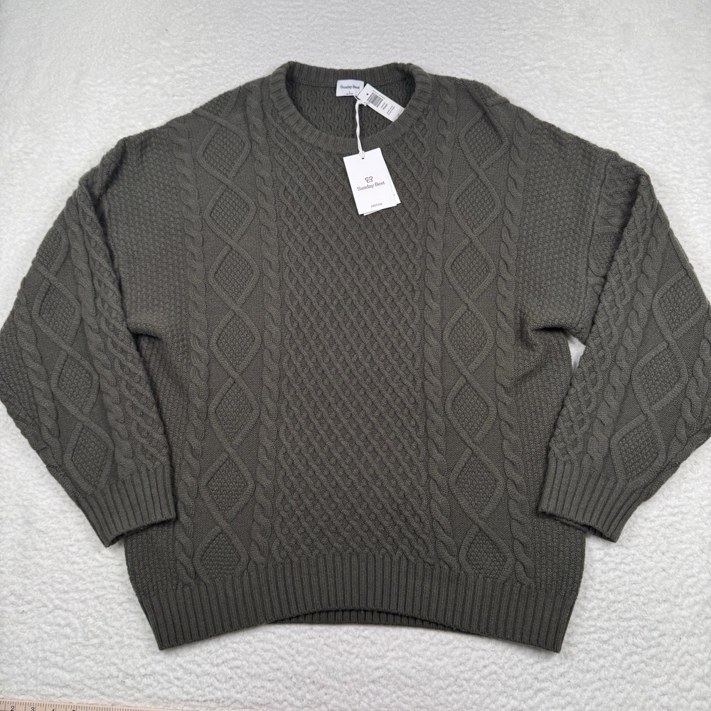 Sunday Best Aritzia Chunky Cable Knit Wool Blend Sweater Womens Large Dark Olive